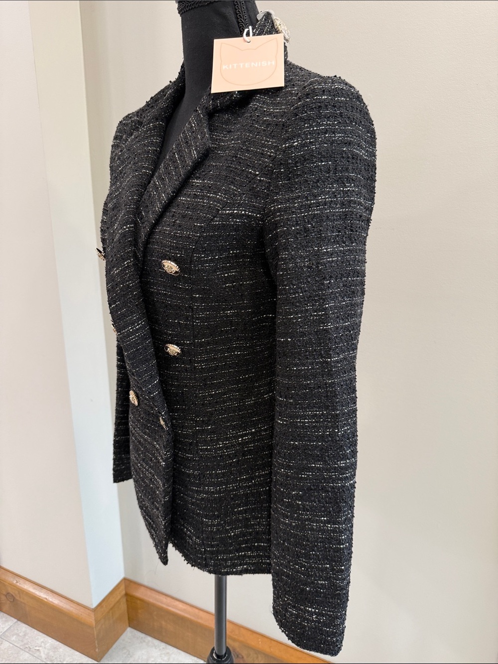 Kittenish NWT  black white and gold tweed blazer jacket size S - Picture 2 of 7
